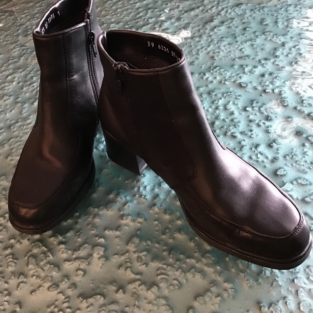 Black leather booties